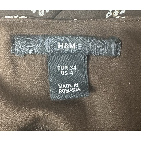 H&M Y2K Tank Top Babydoll Floral Daisy Chiffon Bow Brown Flowy Cottage Size 4 - Picture 7 of 11